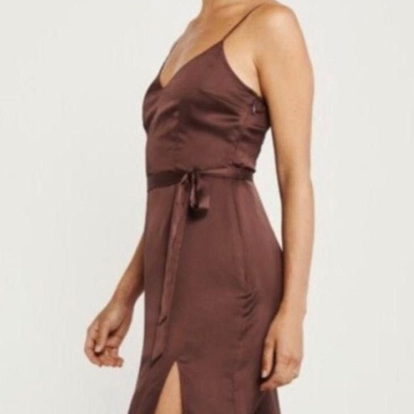 Abercrombie & Fitch Satin Slip Mini Dress in Brown - Picture 2 of 9